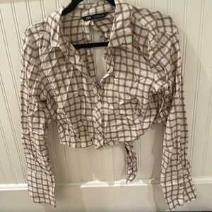 Zara open back flannel crop top, M